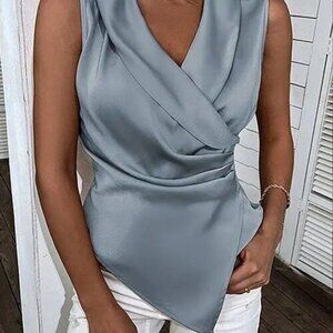 Ace By Aimee Blue Satin Sleeveless Top Size: MEDIUM - NWT